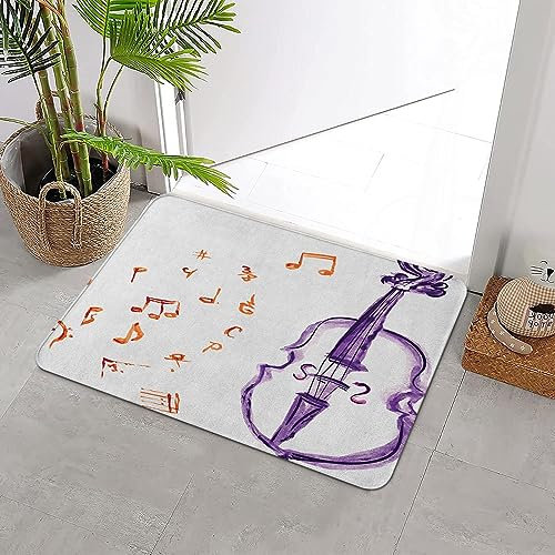 Badteppich rutschfeste,Musik Musiknoten Instrument Violine Cello im Aquarell-Stil Weißer Hintergrunddruck Lila R,Wasserabsorbierend Badematte maschinenwaschbar Badvorleger für Dusche,Badewanne,40x60cm