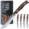 Dragon Creek - Set de 4 couteaux à steak en acier inoxydable, manche en bois. Idéal pour maison et restaurant. Tranchants, boîte cadeau. Parfait pour hommes, femmes, pères, mères.