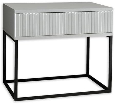 MARLE Nachttisch in Weiß - Moderner Nachtschrank mit Schublade und schwarzem Metallgestell - 60 x 52 x 38,5 cm (B/H/T)