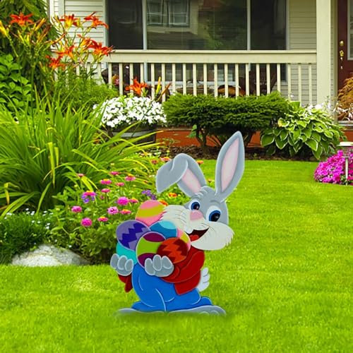 Osterhase Osterdeko Hase Gartendeko Figur Vintage Deko Frühling Gartendeko Metall Ostereier Osterdeko Ostern Gartenstecker Hasen Figuren Draußen Deko Ostern Geschenke Deko für (XE-B, One Size)