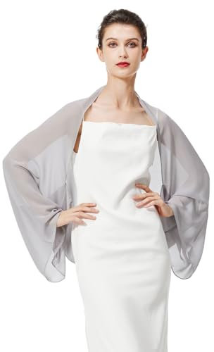 BEAUTELICATE Chiffon Schal Stola Damen Festlich Elegante Schultertuch Bolero Shrug mit Ärmel für Abendkleider Brautkleider Sommer Hochzeit (Silbergrau, Einheitsgröße)