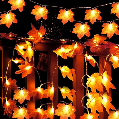 BBLTIFF Decoracion Otoño, Guirnalda de Luces de Hoja de Arce 3M 30 LED, Luces Decorativas, Guirnalda Hojas Otoño, Decoracion Perfecta para Halloween, Navidad, Interior, Patio, Fiesta, Mesa