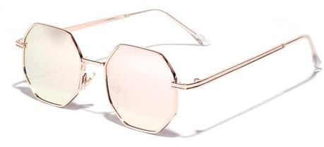 CWINAD Metal Frame Hexagon Sunglasses Rose Gold Mirror Shades UV400,Pink Mirror,one size