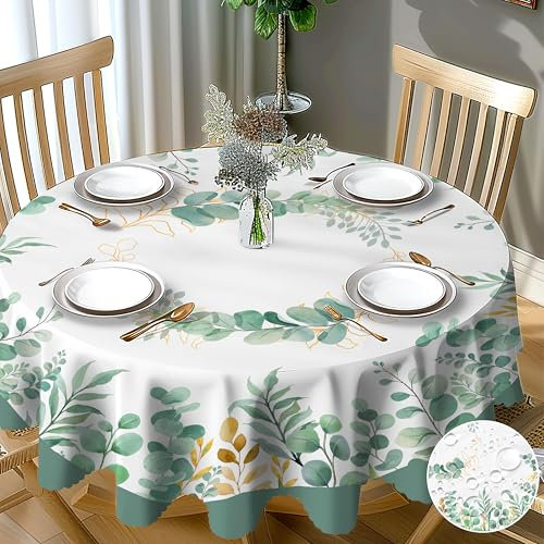 Tischdecke Outdoor Abwaschbar Rund 150 cm, Tischdecken Wasserabweisend Tischdecke Grün Blätter Landhausstil, Tischtuch Fleckschutz Gartentischdecke Wetterfest für Camping Hochzeiten Geburtstag