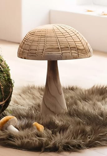 Dekoleidenschaft Dekofigur Parasol Pilz aus Holz, groß, 35 cm hoch, Holzpilz, Dekopilz, rustikale Herbstdeko, Pilzfigur, Holzdeko