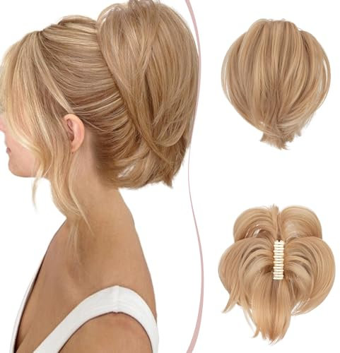 SEGO Haarteil mit Klammer Ponytail Extension Dutt Haargummi Haaren Pferdeschwanz Zopf Haarverlängerung Hair Piece Haar mit biegbarem Metalldraht Mittellblond