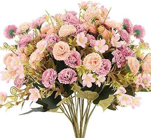 Minnhua 4pcs Flores Artificiales Claveles de Seda Ramo de Flores Artificiales 4 Ramas para Decoración Boda Jarrones Hogar Centro de Mesa-Rosa