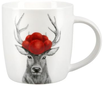 Porzellan Kaffeetasse mit Hirsch-Motiv, 380 ml, 12 cm x 8,5 cm x 9 cm, 6er Set, Weiß