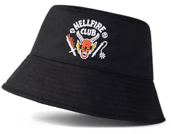 Stranger Things Hellfire Club Schwarzer Fischerhut | Unisex Retro-Kopfbedeckung für Freizeitkleidung | Fernsehserien-Merchandise | Sonnenschutzzubehör für Erwachsene | Hut im klassischen Stil
