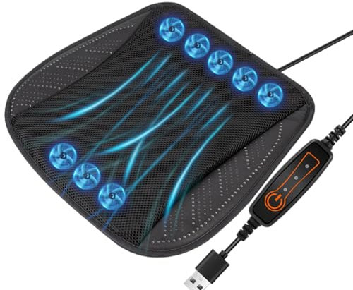 ETUCYNG Car Ventilated Seat Cushion - Car Front Seat Cooling Cushion Ventilated,8 Fans Design Quiet Ice Silk Mesh USB Plug-in Hot Weather Use for Study Room, Game Room