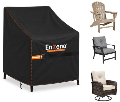 Enzeno Housse de Chaise Exterieur,Bâche pour Fauteuil Jardin,80x85x60/90cm | Housse de Protection Imperméable Oxford 210D Anti-UV Anti-Vent Bâche avec Cordon Serrage pour Empilable Chaises Mobilier