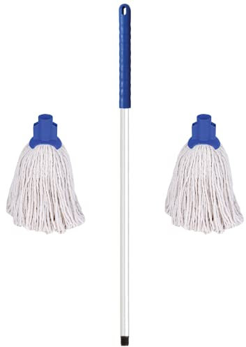 IDEAL 365 Mop Bundle with Blue CHSA Approved Polyester Mop Heads & 135cm Aluminium Handle for Floor Cleaning