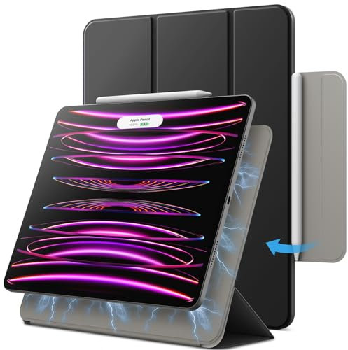 JETech Magnetische Hülle für iPad Pro 12,9 Zoll 2022/2021/2020/2018 (6./5./4./3. Generation), Pencil 2. Generation Aufladung, Schutzhülle Auto Wachen/Schlafen (Schwarz)