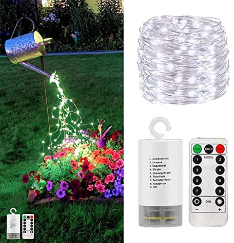 Waterproof Decoration Waterfall Vine String Lights,10 Strands 200 LEDs Hanging Twinkle Fairy Lights Battery Operated Silver Wire Branch lights with Remote Timer for Garden Outdoor Christm (Cool White)