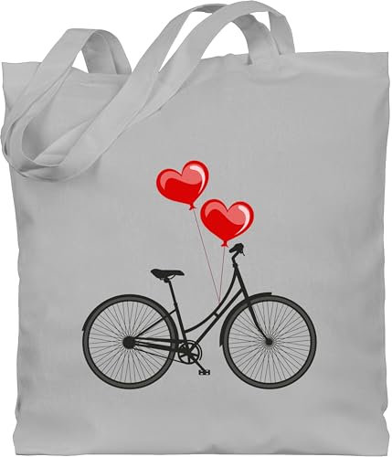 Shirtracer Baumwolltasche - Sprüche Statement - Fahrrad Herz Luftballons - Unisize - Hellgrau - henkel mit fahrradfans stofftaschen fahrradshirt jutetasche fahrradmotiv beutel fahrradoutfit