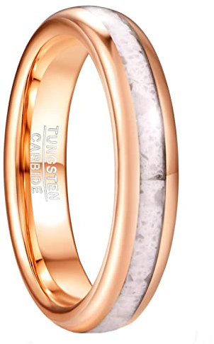 Phyonio 4mm Bague Or Rose avec Marbre Blanc Anneaux en Carbure de Tungstène pour Mariage Fiançailles 54(17,2)