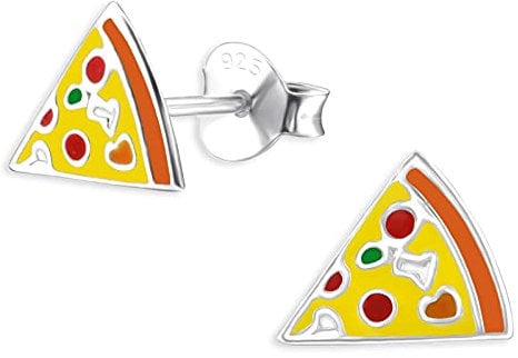 Monkimau Kinderohrringe Pizza Ohrstecker aus 925 Sterling Silber bunt emailliert