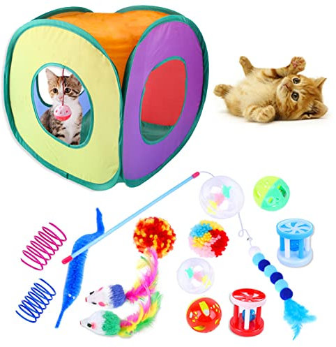YAGE Katzenspielzeug-Set, 15 Stück Kätzchenspielzeuge, interaktives Katzen Spielzeug, für Zelt, Katzen, Federn, Zauberstab, Zelt Innenkatzen Spielzeug- Cats Toys