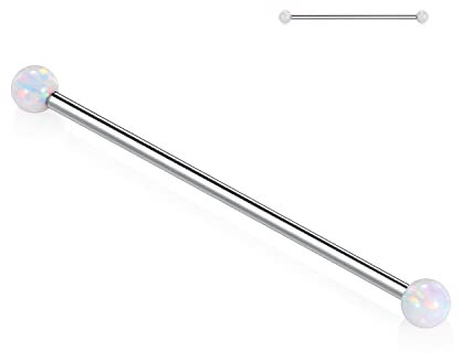 hengkaixuan G23 Titanium Industrial Barbell Industrial Bar 14G Industrial Piercing Schmuck 38mm lange Gerüststange Innengewinde Industrie mit rundem Opalknorpelohrring Helix Ohrringe