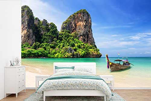 Selbstklebend Tapete Wandpapier Wandaufkleber Fototapete Tapeten Wanddeko 600x400 cm Strand - Meer - Thailand - Boot
