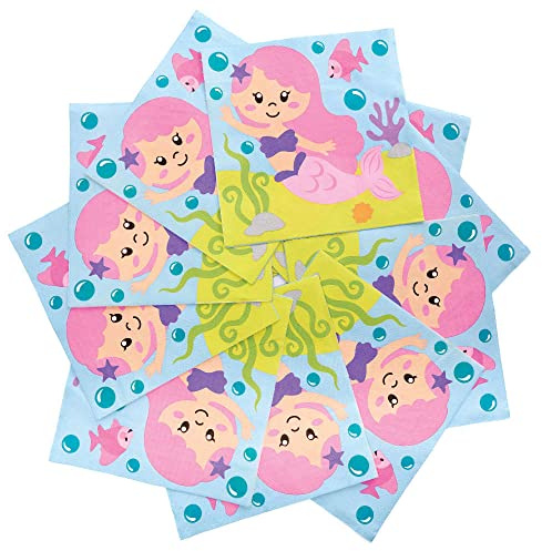 Baker Ross FC986 Magical Mermaid Party Napkins - Pack of 20 Napkins, Kids Party Napkins, Paper Disposable Napkins, Kids Birthday Tableware, Magical Mermaid Party Napkins