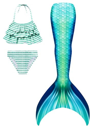 SPEEDEVE Mädchen Meerjungfrauenschwanz 3pcs Meerjungfrauen Bikini Set,ohne Monoflosse,Lan-j15,130