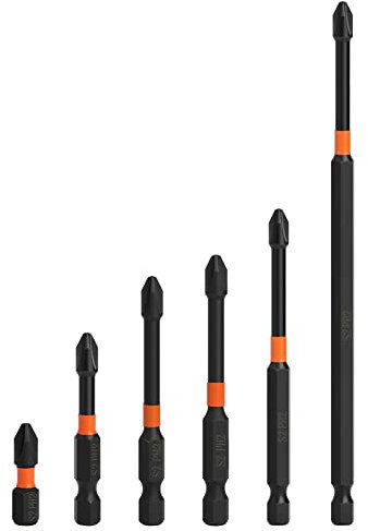 Saipor 6PCS Magnetic Impact Phillips Drive Bit PH2 S2 Steel Phillips Cross Slot Screwdriver Bit Set 1/4 Inch Hex Shank Impact Tough Power Bits for Power Screwdriver Impact Drill, 25-150mm Length