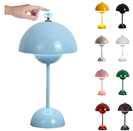 O·Lankeji LED Flowerpot Tischlampe Kabellos mit Akku, Touch Dimmbar Flowerpot Lamp Pilz Lampe mit 3 Helligkeitsmodi, Dekorative Retro Schreibtischlampe für Schlafzimmer, Büro, Wohnzimmer