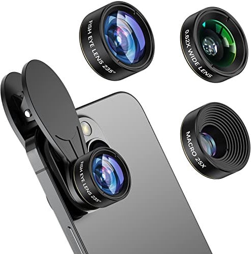 Phone Camera Lens 3 in 1 Kit, COSULAN Phone Lens Kit - 235° Fisheye Lens + 25X Macro Lens + 0.62X Wide Angle Lens, Clip on Cell Phone Lens Camera Compatible with iPhone Samsung Android Smartphones