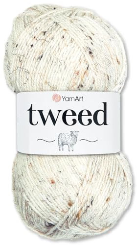 Frida's Wollhaus YarnArt 100 g Tweed Wintergarn Trachtengarn Wolle Stricken Häkeln 10 Farben (221 | Creme)
