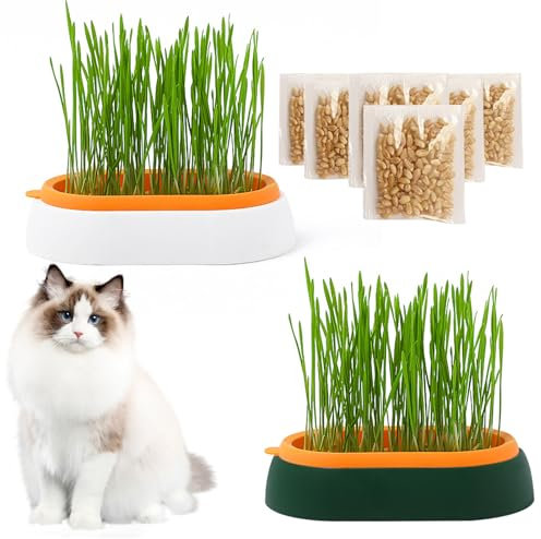 HOMURY Katzengras Tablett Wachstumsset: Kunststoff Bequem Katze Gras Fall, 2 Stücke Hydroponik-Katzengraskasten mit 6 Tasche Seed, Katzengras-Keimschale Für Katzenhunde Haustiere