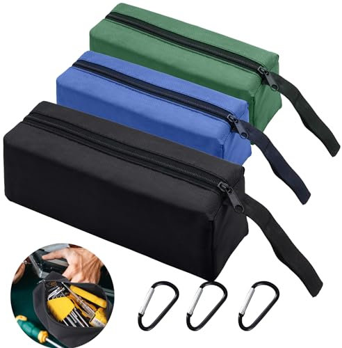 ZYNERY 6Stk Kit Werkzeugtaschen, 3 Wasserdicht Reißverschluss Werkzeugtasche, 3 Bergsteigerschnallen, Mehrzweck Klein Aufbewahrungstasche für Teile, Werkzeuge, Schreibwaren, Bürobedarf (3 Farben)