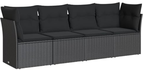 vidaXL Garten Sofa Garnitur 4-TLG., Gartenmöbel Set mit Kissen Stauraum, Sitzgruppe für Garten Terrasse, Modular Gartensofa Lounge, Schwarz Poly Rattan