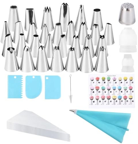 LEAZZLE 50 Piezas Boquillas Manga Pastelera Profesional,mit 31 Boquilla, 10 Mangas Pasteleras Desechables, 1 Manga Pastelera Reutilizable, 3 Rasqueta, para Decoracion Tarta, Magdalenas, Madalenas
