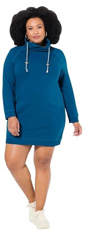 Ulla Popken Damen Sweatkleid, Stehkragen, Langarm, Taschen Kleid, Blaugrün, 42-44 EU