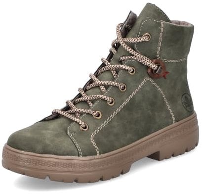 Rieker Damen Schnürstiefeletten N0030, Frauen Stiefeletten, lose Einlage,Boots,Stiefel,Bootee,Booties,halbstiefel,grün (54),39 EU / 6 UK
