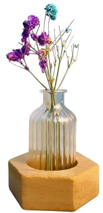 Blumenvase, Auto-Pflanzenhalter, Mini-Vase mit Künstlichen Blumen, Auto-Pflanzenbehälter mit Walnussständer, Dekorativ, Auto-Armaturenbrett-Vase, Auto-Entlüftungsanhänger, (Kurz)