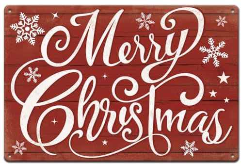 SUPERDANT Segno di Latta Buon Natale Christmas Cartello in Metallo Fioc di Neve Targhe in Metallo Christmas Rossa Natalizia Poster In Metallo Retrò per Decorazioni per Bar per Feste di Natale
