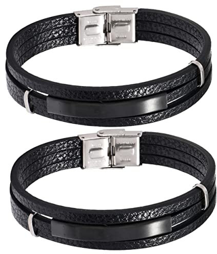 COSMEVIVI Bracelet De Poignet Pour Homme Style Punk Bracelet Pour Homme En Cuir Lot De 2 Pièces