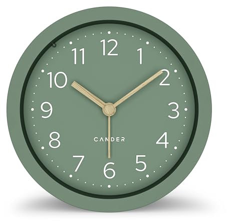 Cander Berlin MNU 2012 U Wecker lautlos ohne Ticken 12 cm analog batteriebetrieben grün modern Vintage Holzzeiger Licht
