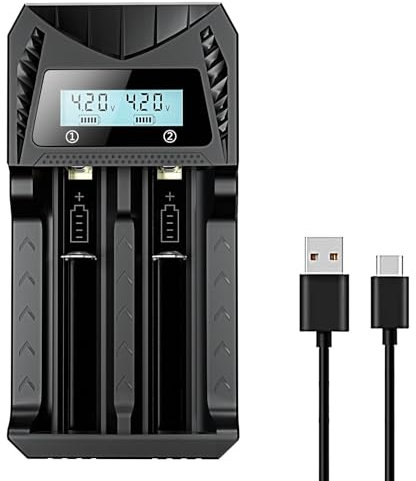 POWOBEST 18650 battery charger with LCD display compatible with AA AAA NI-MH/NI-CD & 3.7V/3.6V 18650 26650 14500 16340 18500 21700 18500 rechargeable batteries with USB C cable,for POWO18B Battery