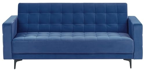 Modern 3 Seater Sofa Bed Velvet Reclining Tufted Blue Aberdeen