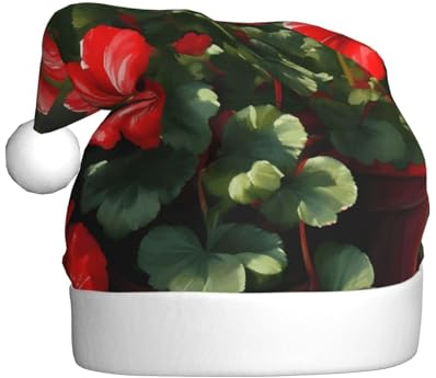 Weihnachtsmütze für Erwachsene, Plüsch, YYHWHJDE mit roten Geranien, bedruckt, weich und bequem für Partys, Tänze, Halloween