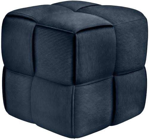 CLP Poggiapiedi Forinta in velluto a coste, forma quadrata imbottita, design moderno beige, ideale per soggiorno e camera da letto Colore:blu scuro