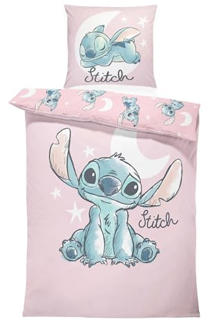 Disney Stitch Bettwäsche 135x200 cm + 80x80 cm – Renforce Baumwolle, Kinderbettwäsche mit Reißverschluss, Öko-Tex Standard 100, hautfreundlich & pflegeleicht