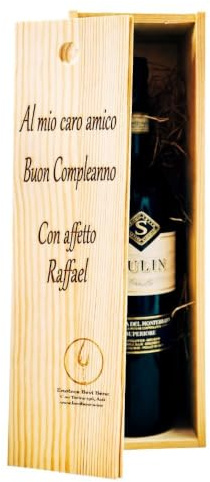 Enoteca Bevi Bene Cassetta Portabottiglia Vino in Legno Personalizzabile per 1 Bottiglia (Esclusa), Scatola Regalo in Legno Naturale, Colore Classico, 10,5 x 35 x 10 cm - incisione testo