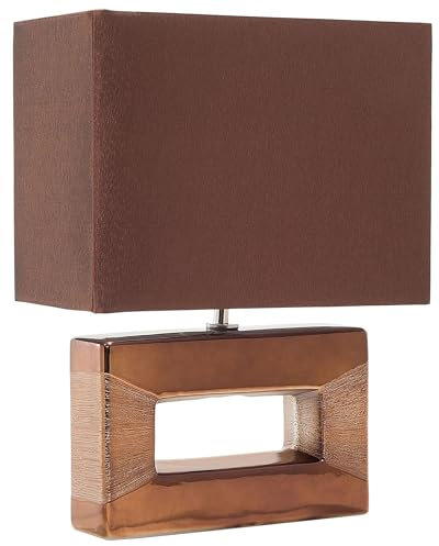 Tischlampe dekorativer Lampenfuß rechtseckig Kunstseide/Porzellan braun Onyx