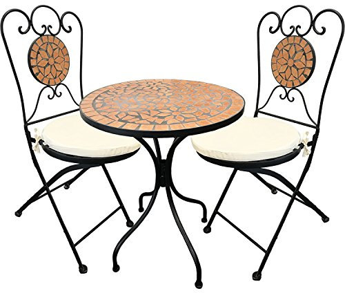 Mediterane Mosaik Garnitur 5-teilig Sitzgruppe Gartentisch Stühle Gartengarnitur Gartenmöbel Bistrotisch Set