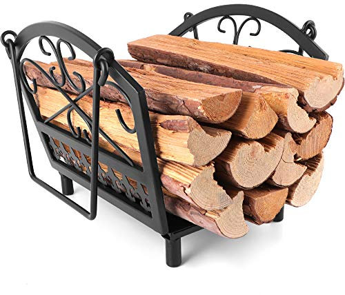 Amagabeli Chimenea Madera Cesta 36 x 32 x 31.5cm Cesta para Leña con Mango leña Cesta Acero titular de la leña Chimenea de madera cesta de leña Soporte de madera Cesta de chimenea Negro