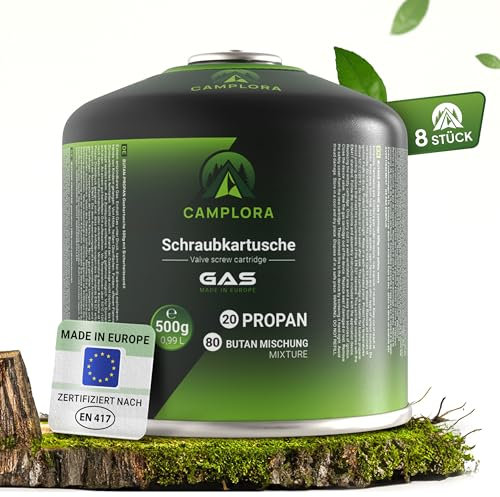 CAMPLORA 8x 500g Gaskartuschen mit Schraubventil, Propangas & Butangas, Schraubkartusche gaskartusche mit Gewinde für Campingkocher und Grill EN417 gaskartuschen schraubventil gasflasche gas kartusche
